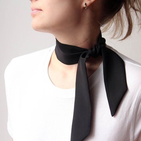 Black Solid Silk Skinny Scarf‎ - Picture 1 of 7